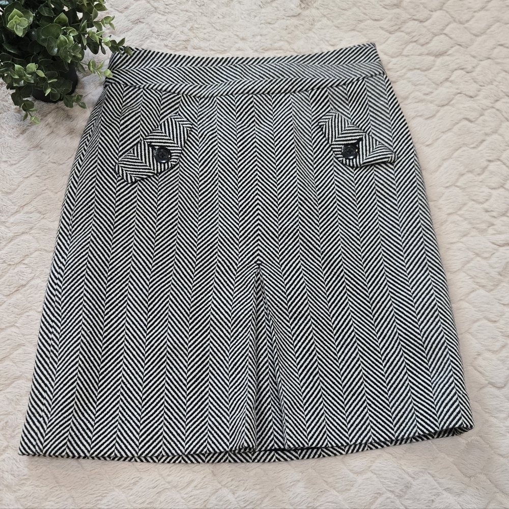 LOFT Black and White Wool-Blend Academia Office Skirt, Size 2